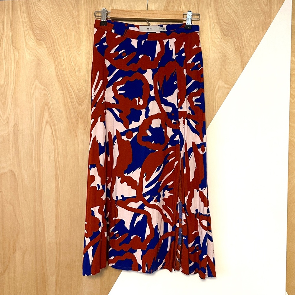 ICHI A-Line Skirt in Red and Blue, size 34